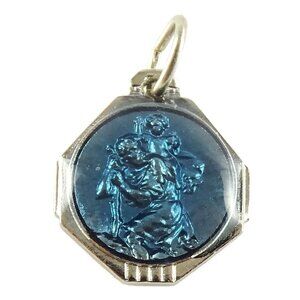 St Christopher Blue Medal Pendant Charm Patron Saint of Travellers